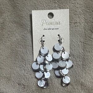Costume Jewelry White and Silver Dangle Earrings